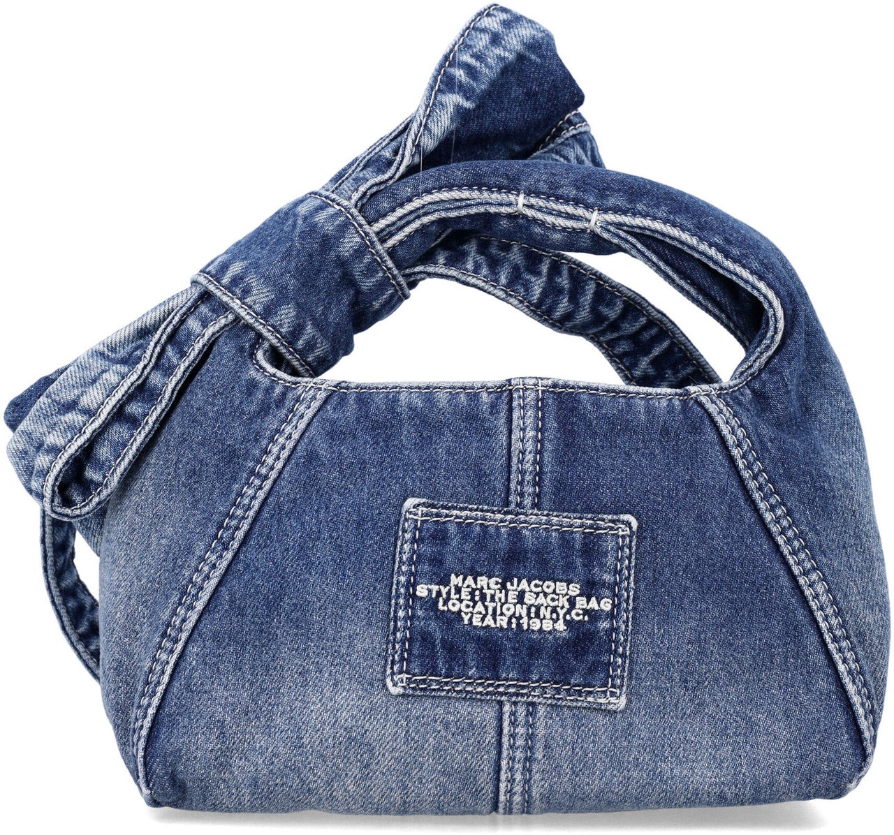 Marc Jacobs The Mini Sack Denim Bow Medium Wash Indigo Blauw