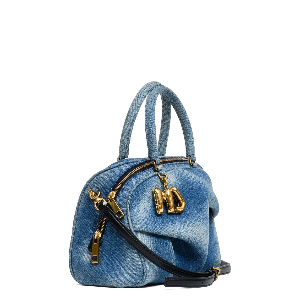 Marc Jacobs Structured Denim Bauletto with Removable Leather Strap Blauw