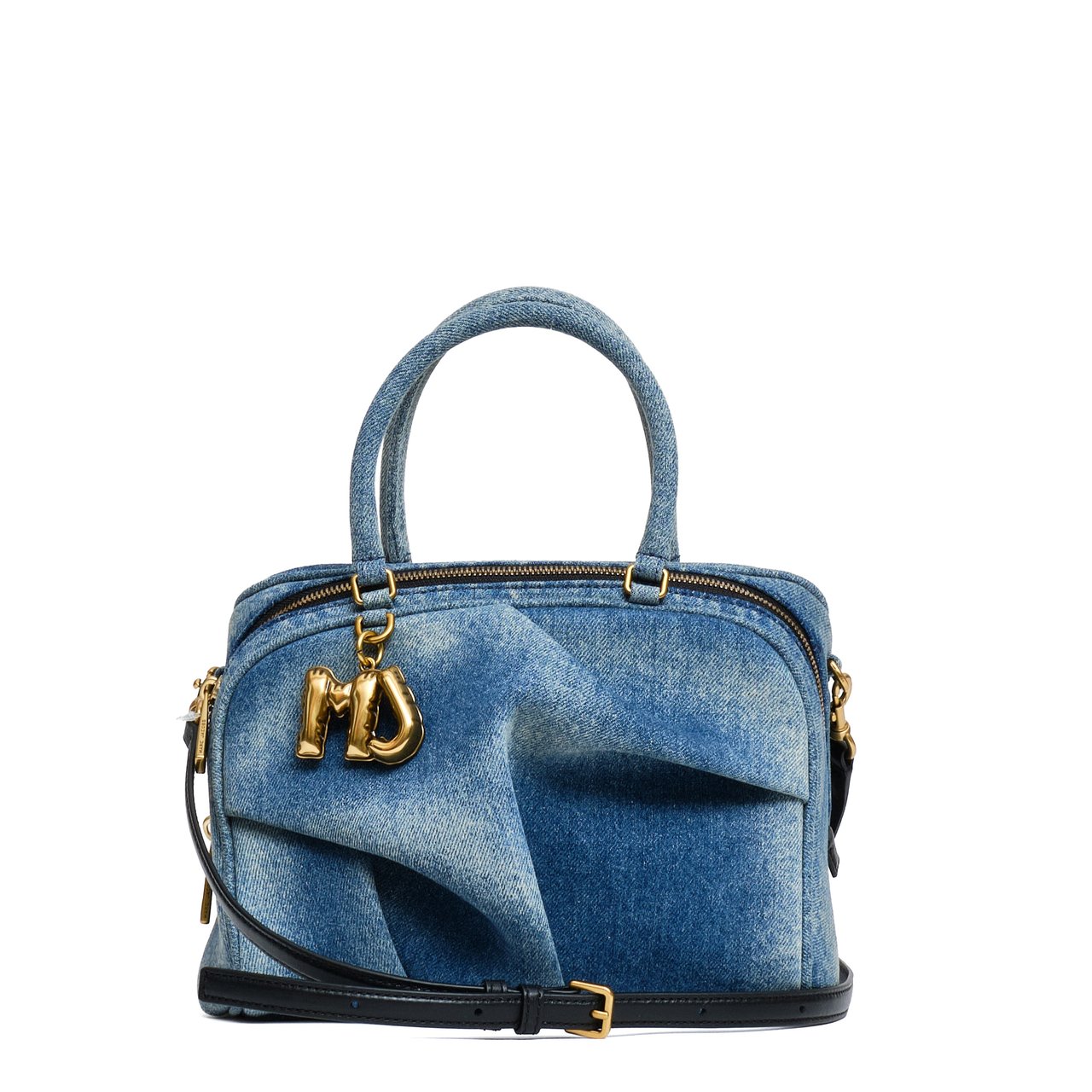 Marc Jacobs Structured Denim Bauletto with Removable Leather Strap Blauw