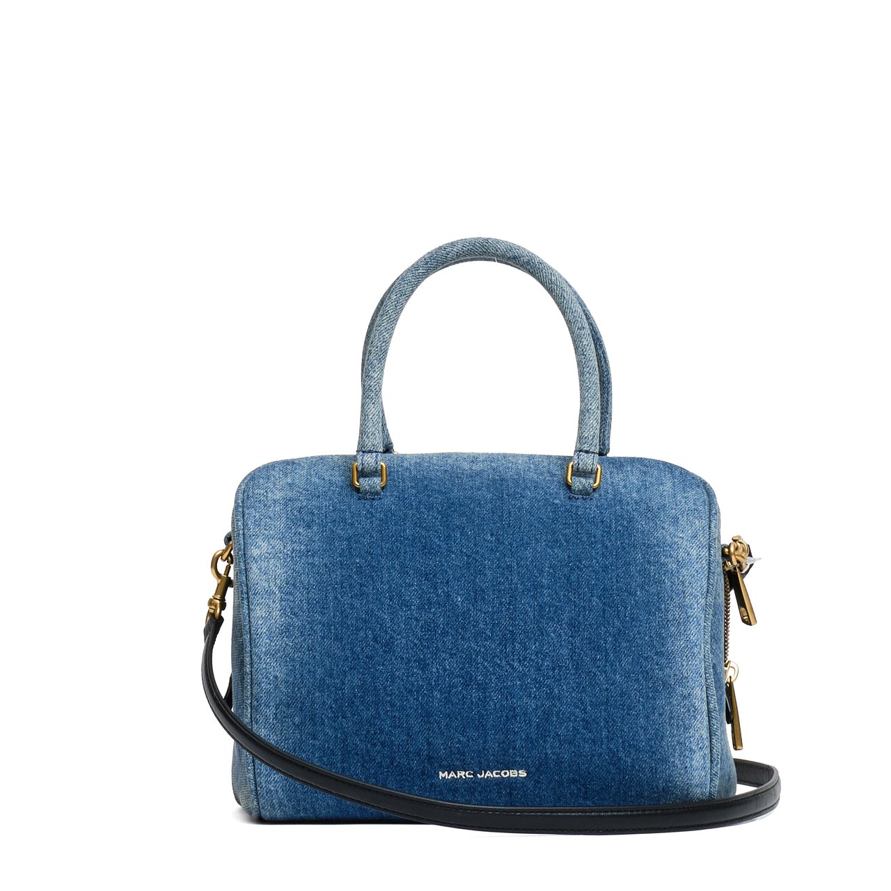 Marc Jacobs Structured Denim Bauletto with Removable Leather Strap Blauw
