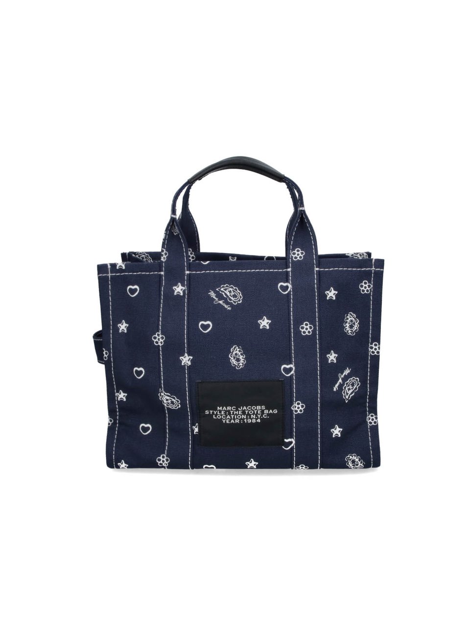 Marc Jacobs Structured Tote Bag with Embroidered Motifs Blauw