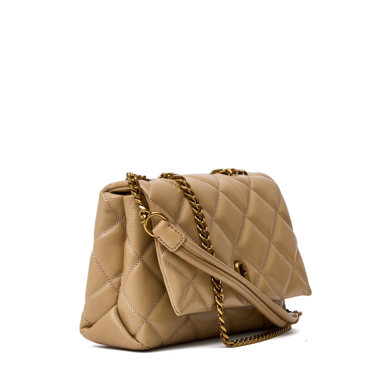 Marc Jacobs Quilted Leather Dual Chain Shoulder Bag with Turn-Lock Closure Bruin