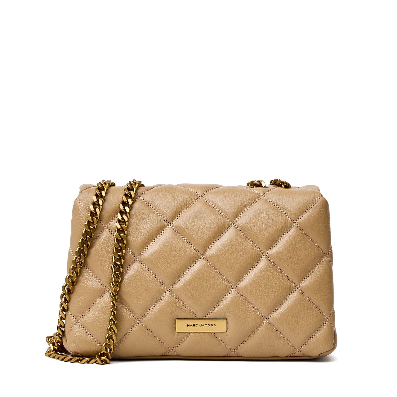 Marc Jacobs Quilted Leather Dual Chain Shoulder Bag with Turn-Lock Closure Bruin