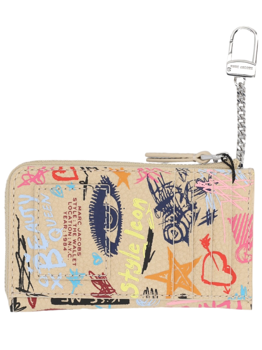 Marc Jacobs Beige Graffiti Printed Split Leather Wallet Neutraal