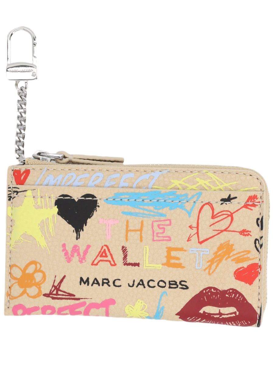 Marc Jacobs Beige Graffiti Printed Split Leather Wallet Neutraal