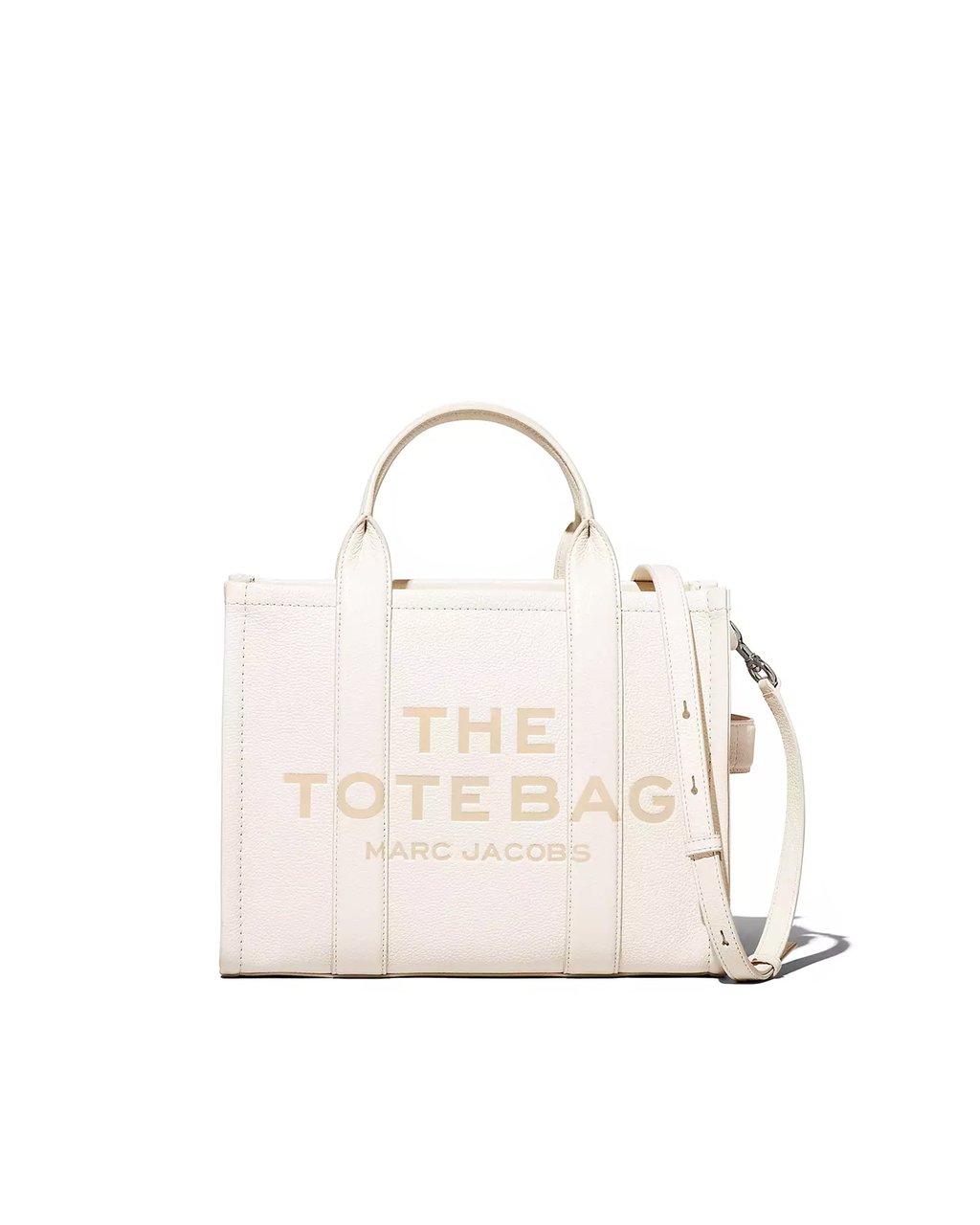 Marc Jacobs Medium Leather Tote Bag with Zip Closure and Adjustable Strap Neutraal