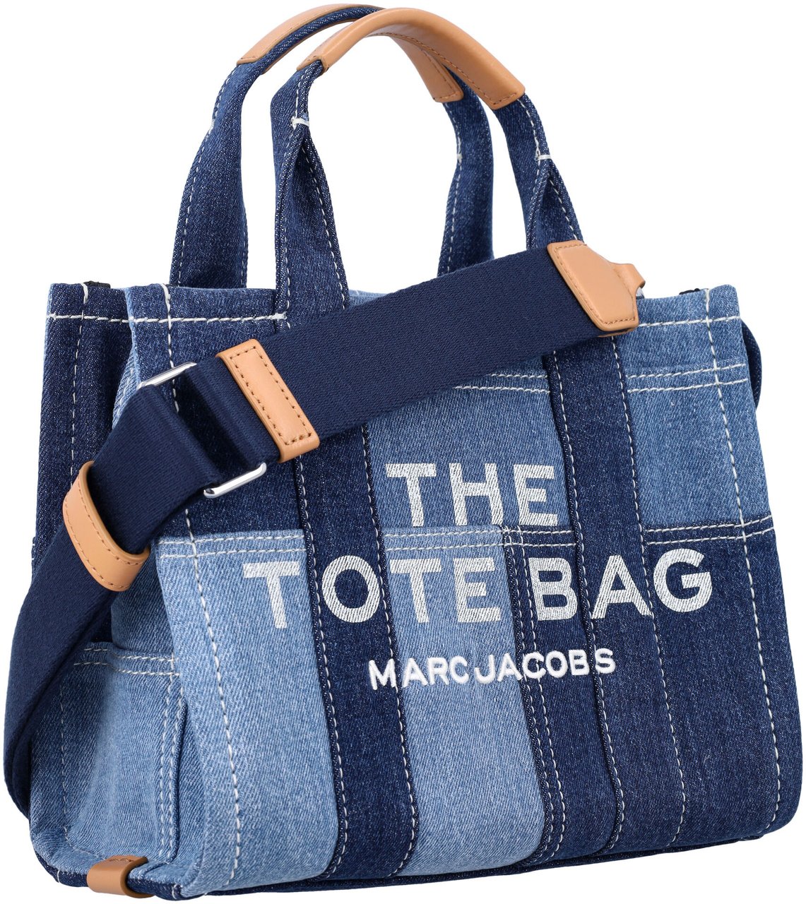 Marc Jacobs The Small Tote Denim Patchwork Blue Denim Blauw