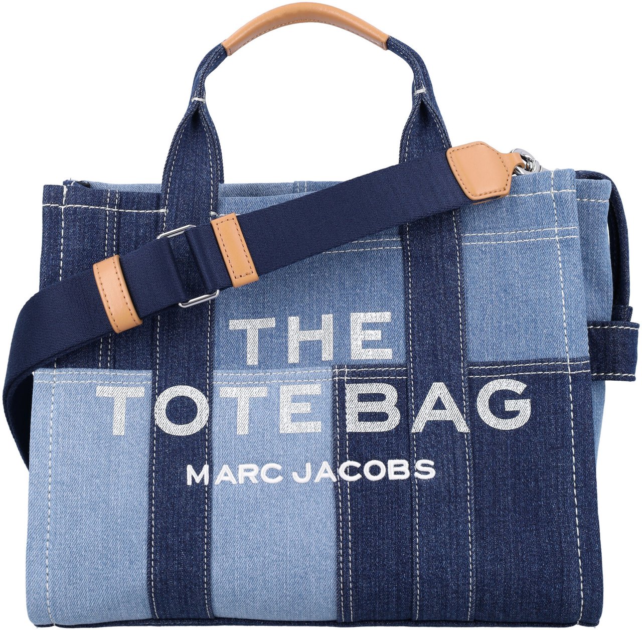 Marc Jacobs The Medium Tote Denim Patchwork Blue Denim Blauw