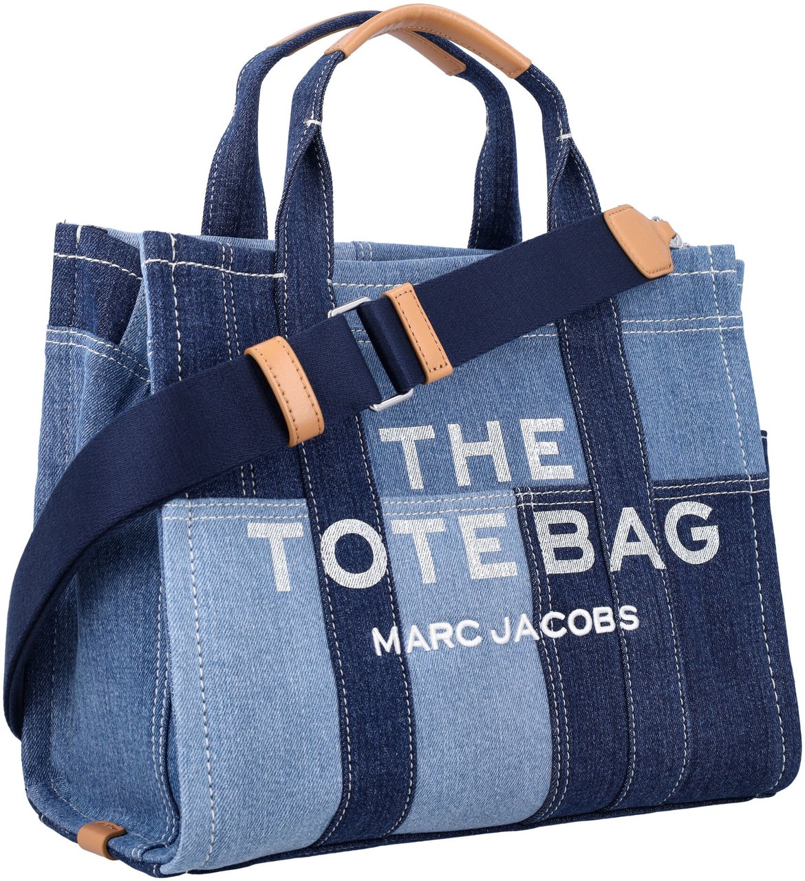 Marc Jacobs The Medium Tote Denim Patchwork Blue Denim Blauw