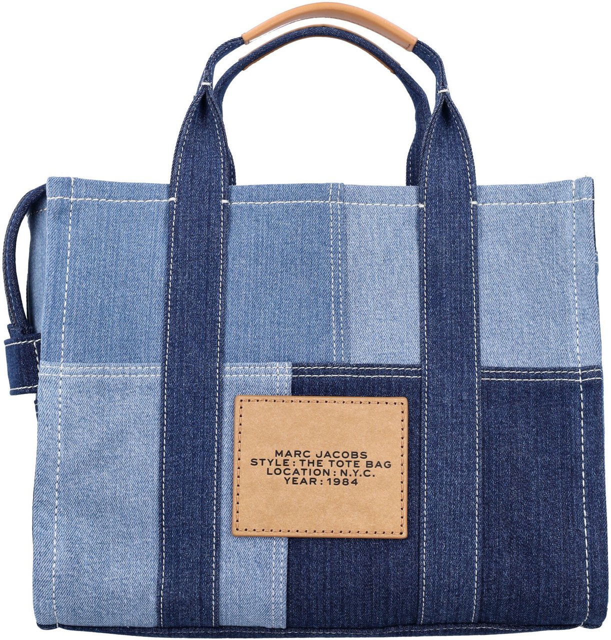 Marc Jacobs The Medium Tote Denim Patchwork Blue Denim Blauw