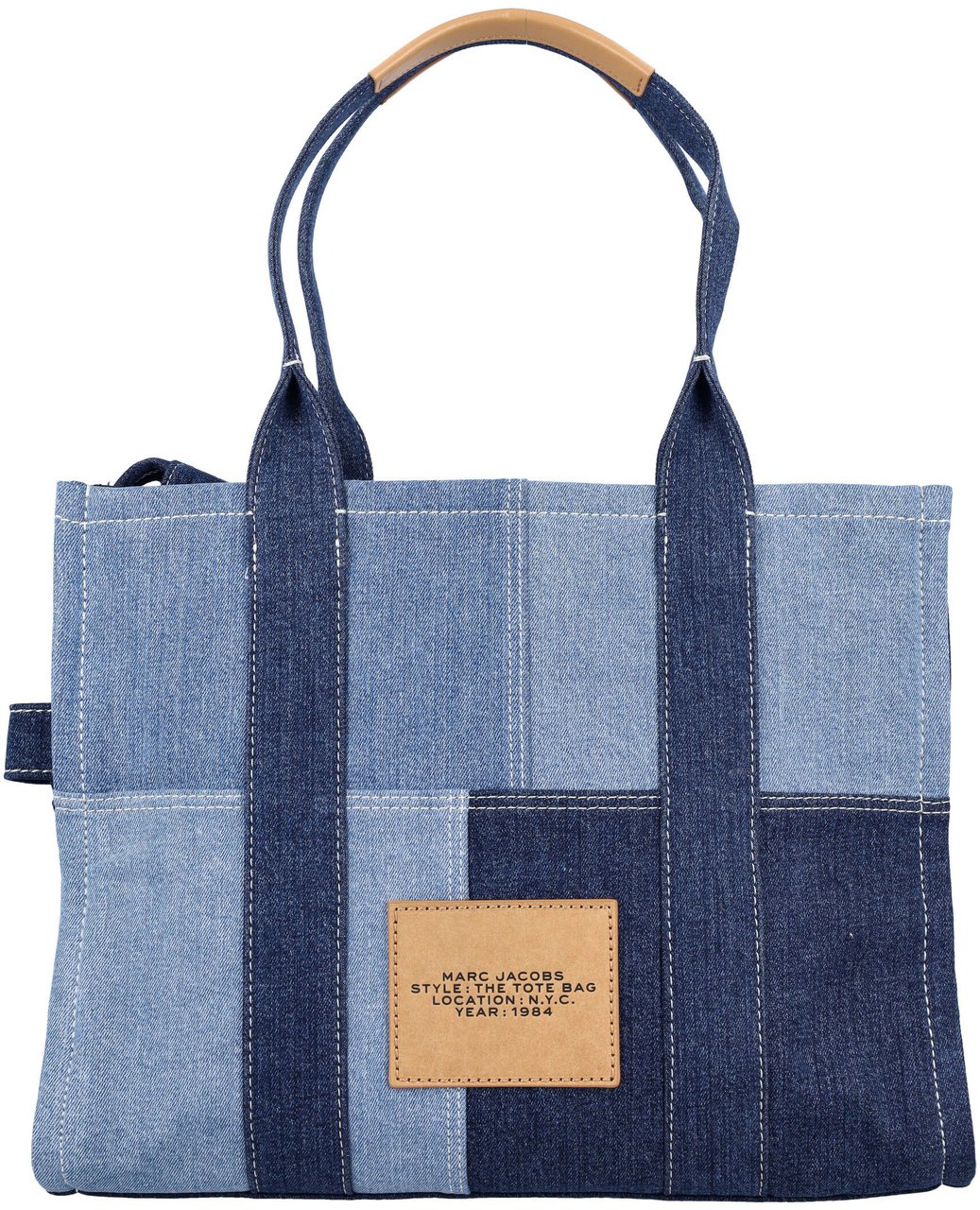 Marc Jacobs The Large Tote Denim Patchwork Blue Denim Blauw