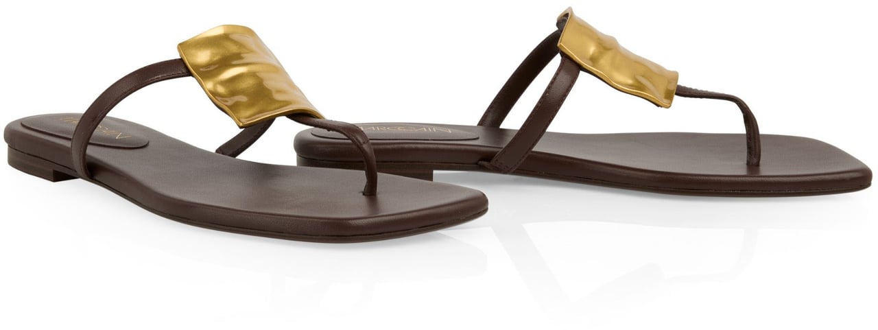 Marc Cain Marccain Leather Toe Thongs With Decoration Teenslippers Bruin Ac Sg.04 L23 Bruin