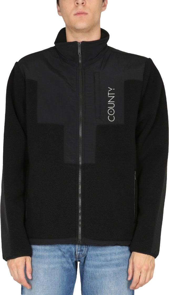Marcelo Burlon High Collar Black Track Jacket Zwart