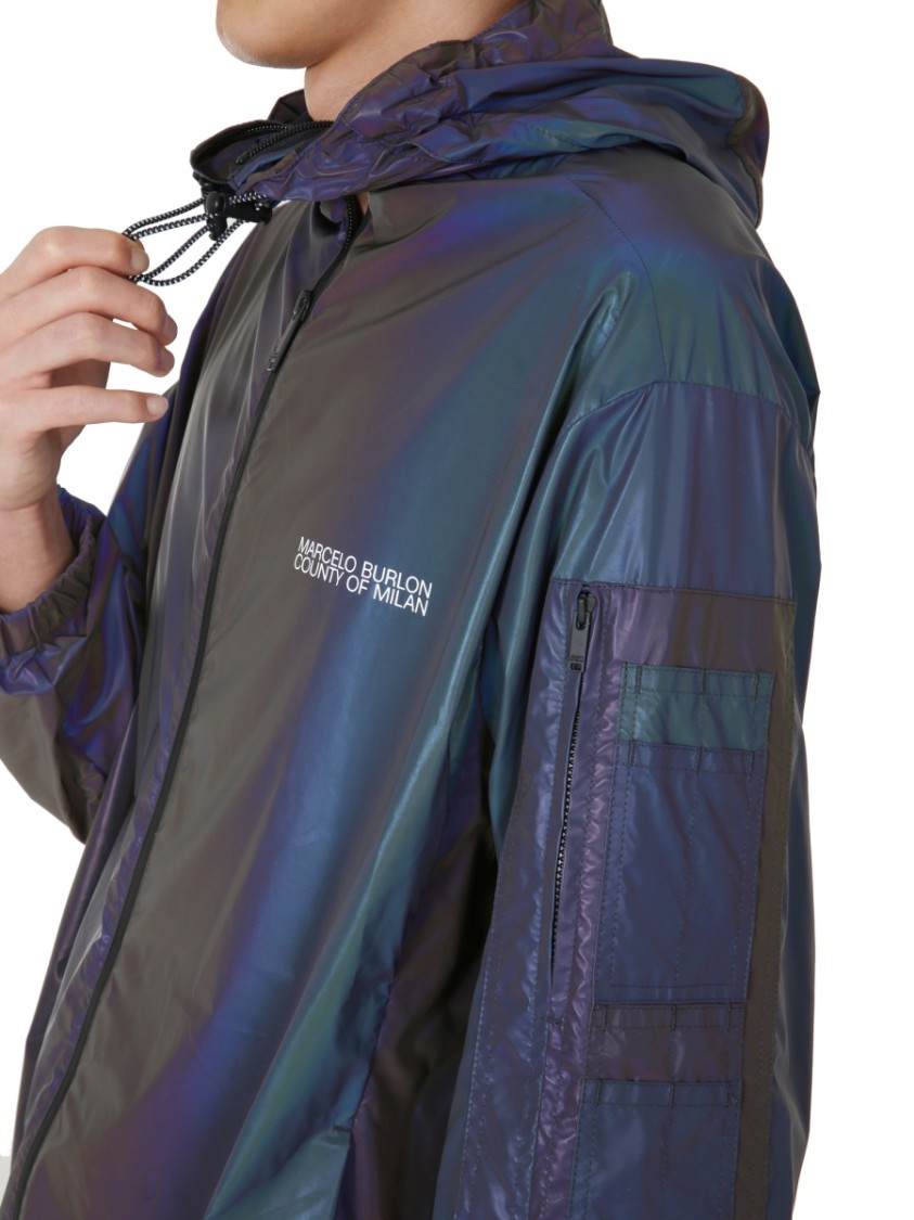 Marcelo Burlon Reflective Iridescent Wind Jacket Blauw