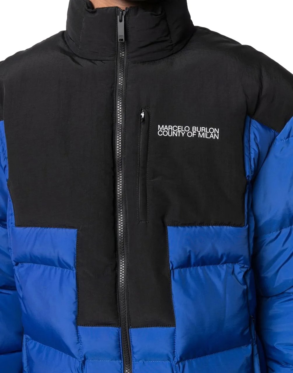 Marcelo Burlon Cross Block Logo Down Jacket Blauw