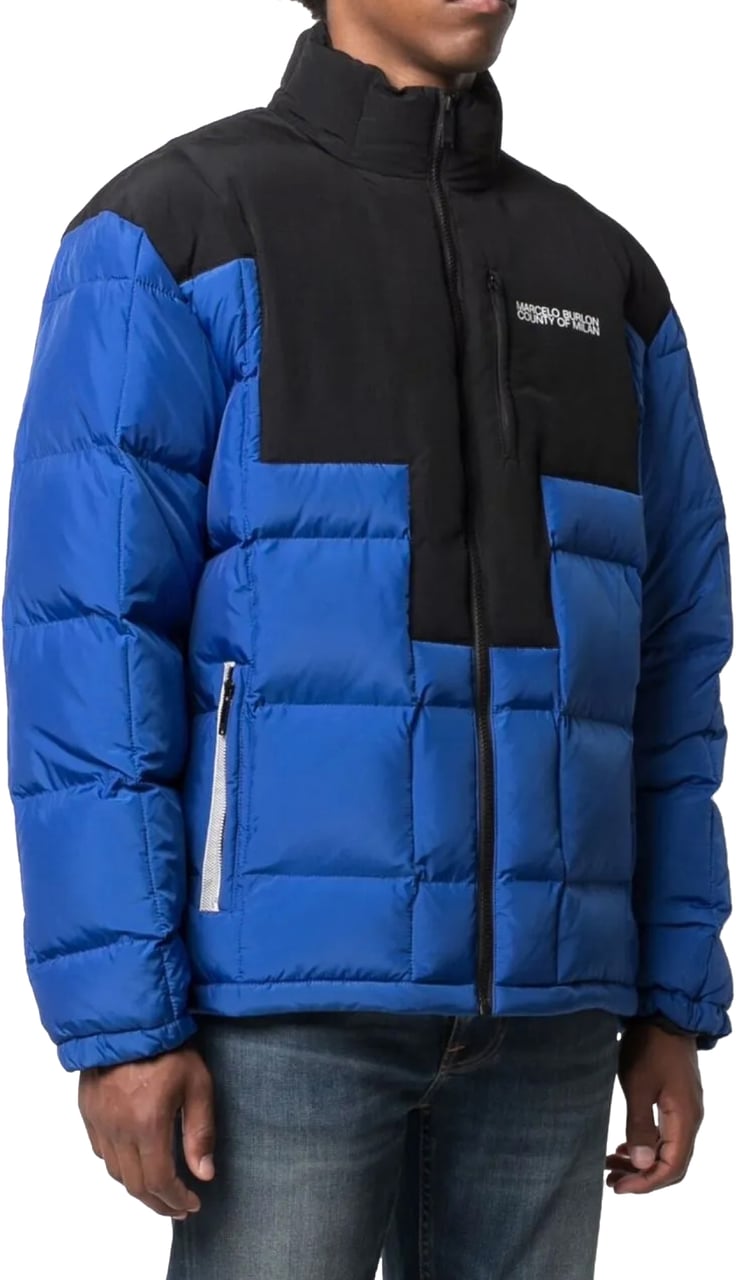 Marcelo Burlon Cross Block Logo Down Jacket Blauw