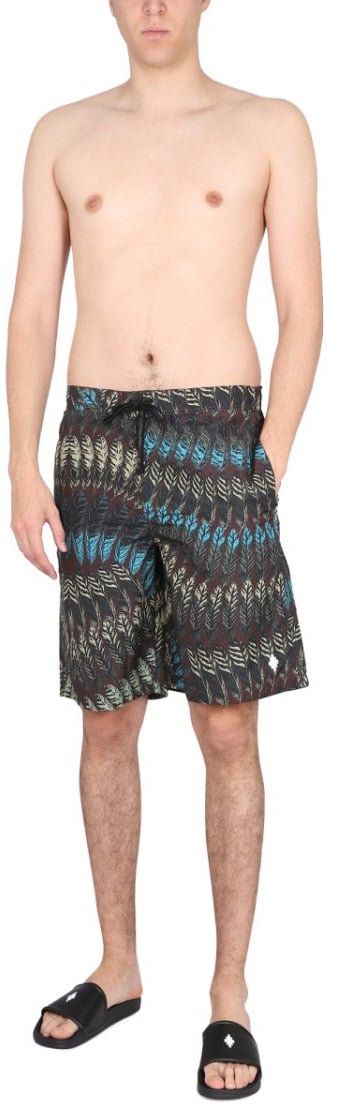 Marcelo Burlon Logo Print Boxer Swimsuit Bruin