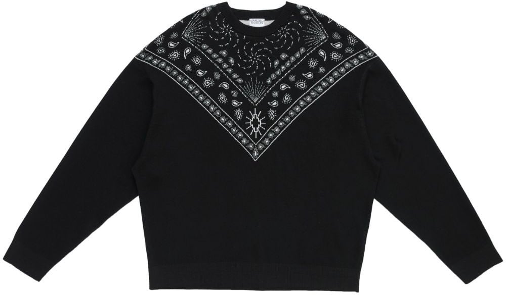 Marcelo Burlon Black Bandana Knit Comfort Crew Neck Sweater Zwart