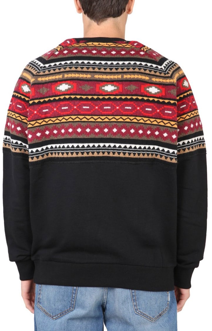 Marcelo Burlon Crew Neck Sweatshirt With Geometric Pattern Zwart
