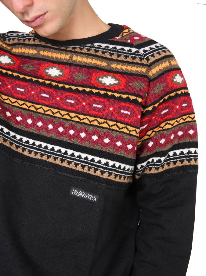 Marcelo Burlon Crew Neck Sweatshirt With Geometric Pattern Zwart