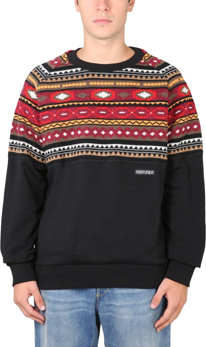 Marcelo Burlon Crew Neck Sweatshirt With Geometric Pattern Zwart