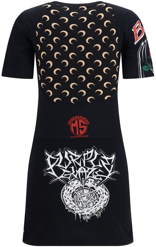 Marine Serre Black Cotton Casual Dress Zwart