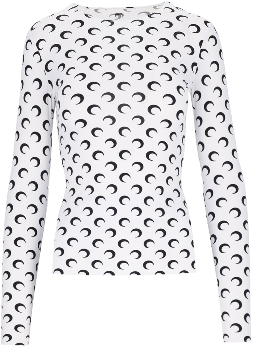 Marine Serre White Moon Logo Fitted Long-Sleeve Top Wit
