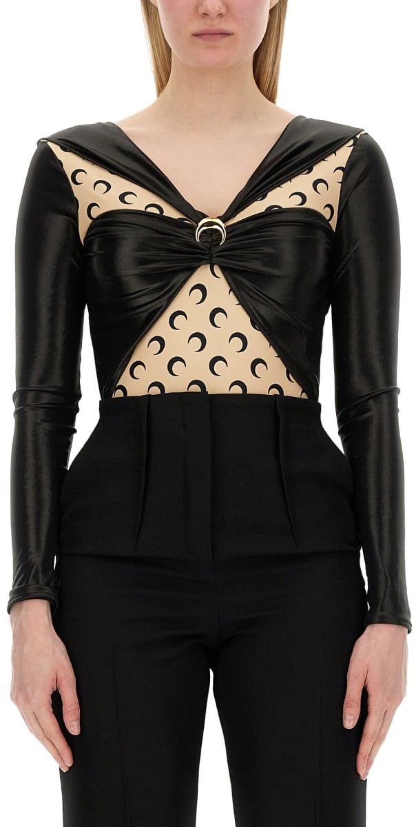 Marine Serre DRAPED BODYSUIT Zwart