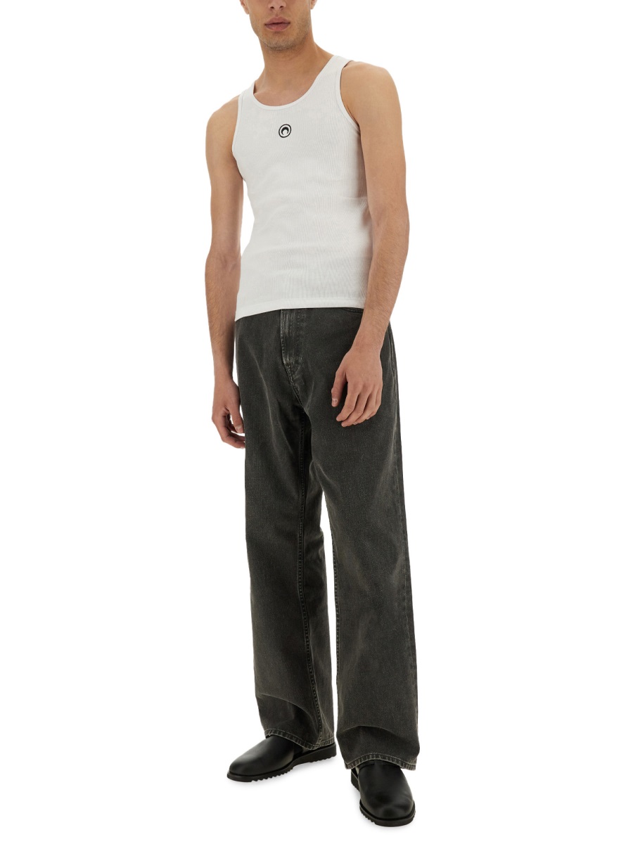 Marine Serre RIBBED TANK TOP WITH MOON LOGO Wit