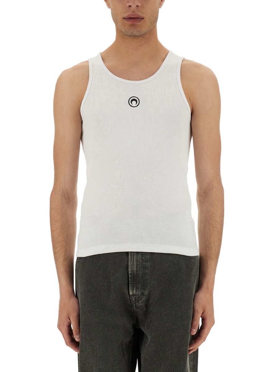 Marine Serre RIBBED TANK TOP WITH MOON LOGO Wit