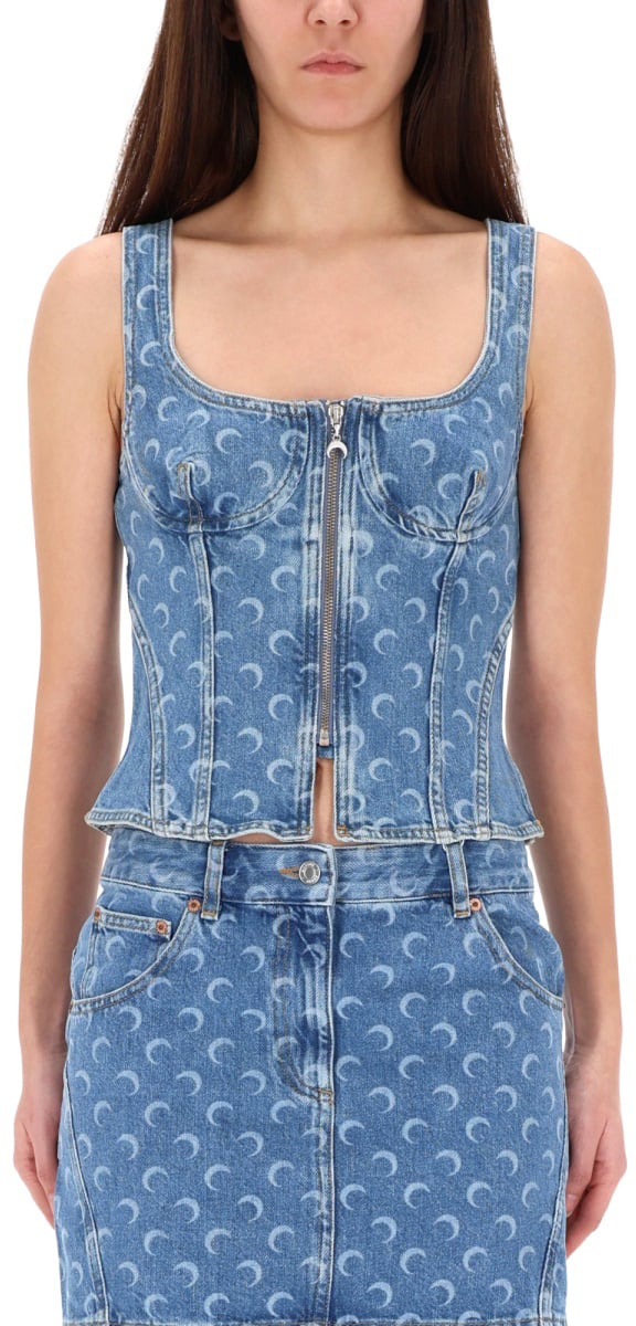 Marine Serre TOP "BUSTIER" Blauw