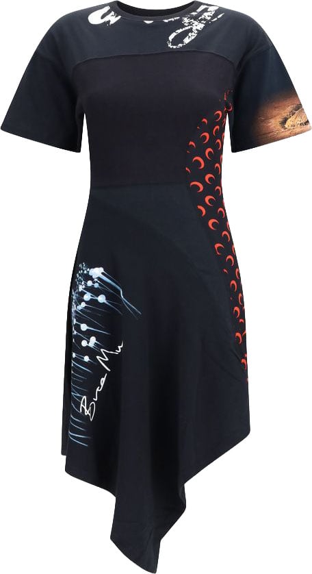 Marine Serre Black Cotton Casual Dress Zwart