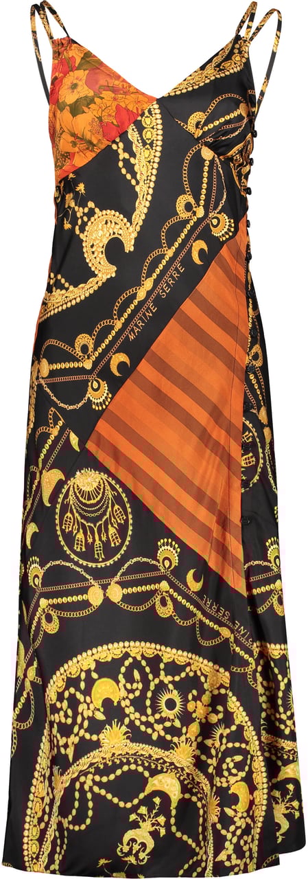Marine Serre Printed silk dress Zwart