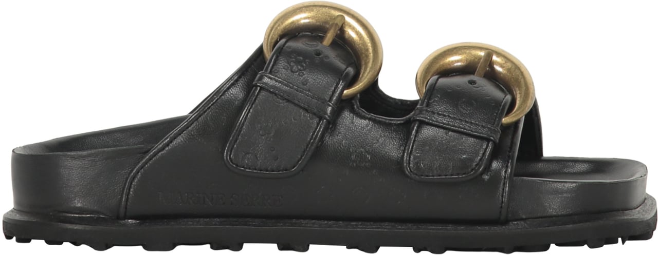 Marine Serre Leather slides with logo Zwart