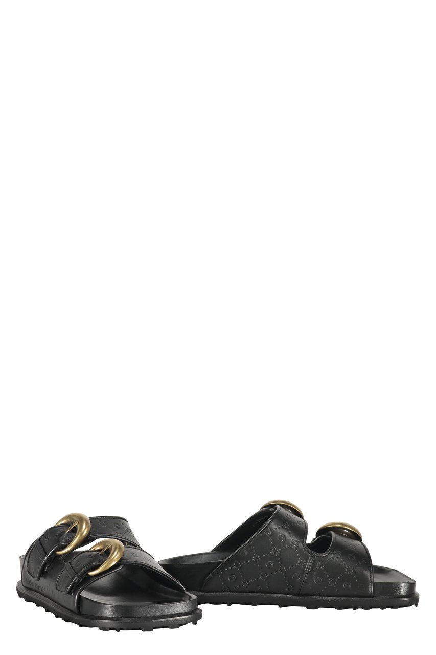 Marine Serre Leather slides with logo Zwart