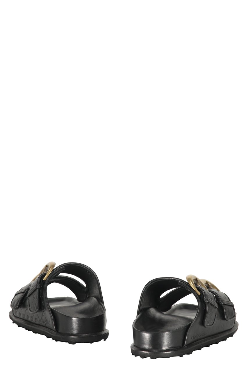 Marine Serre Leather slides with logo Zwart