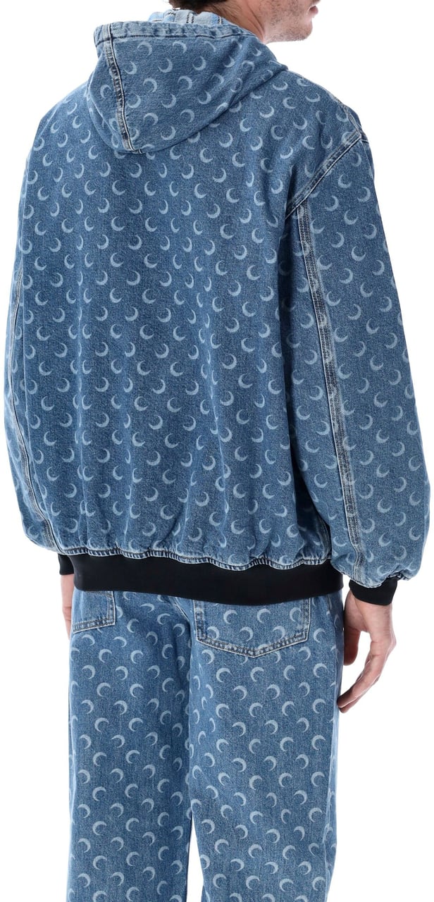 Marine Serre Hooded Denim Jacket Moon Blu Blauw