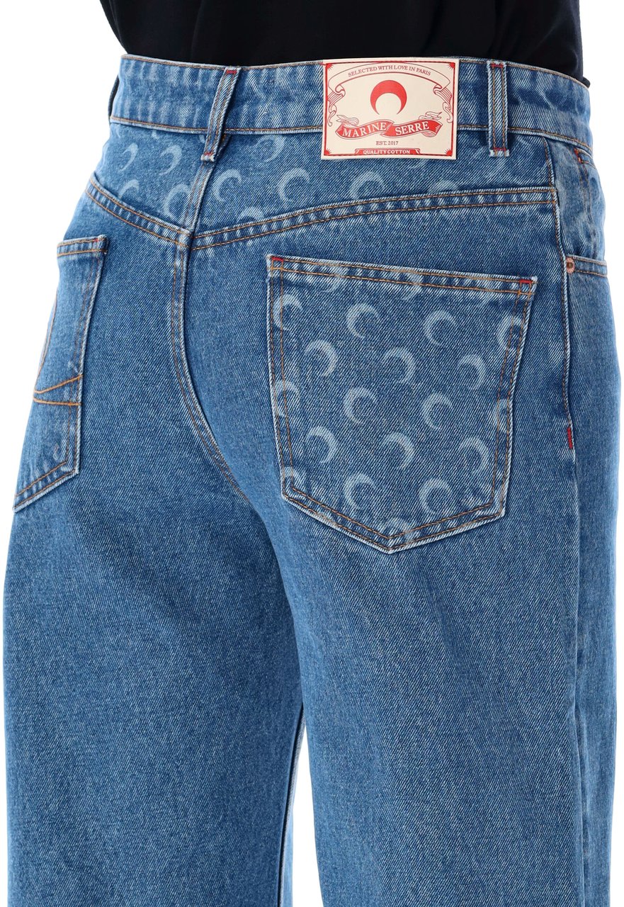 Marine Serre Moon laser denim loose jeans Blauw