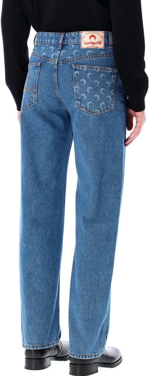 Marine Serre Moon laser denim loose jeans Blauw