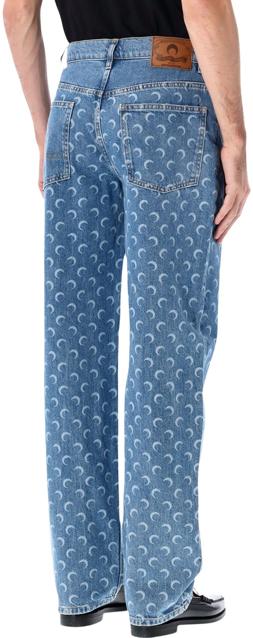 Marine Serre Baggy Denim Moon Allover Blu Blauw