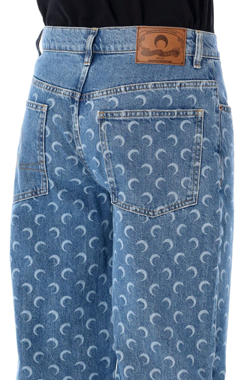 Marine Serre Baggy Denim Moon Allover Blu Blauw