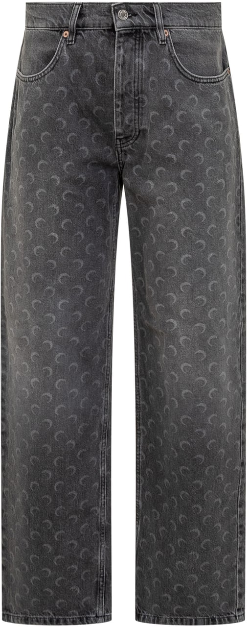 Marine Serre Jeans Marine Serre in Denim Grigio con Motivo Lunare Grijs