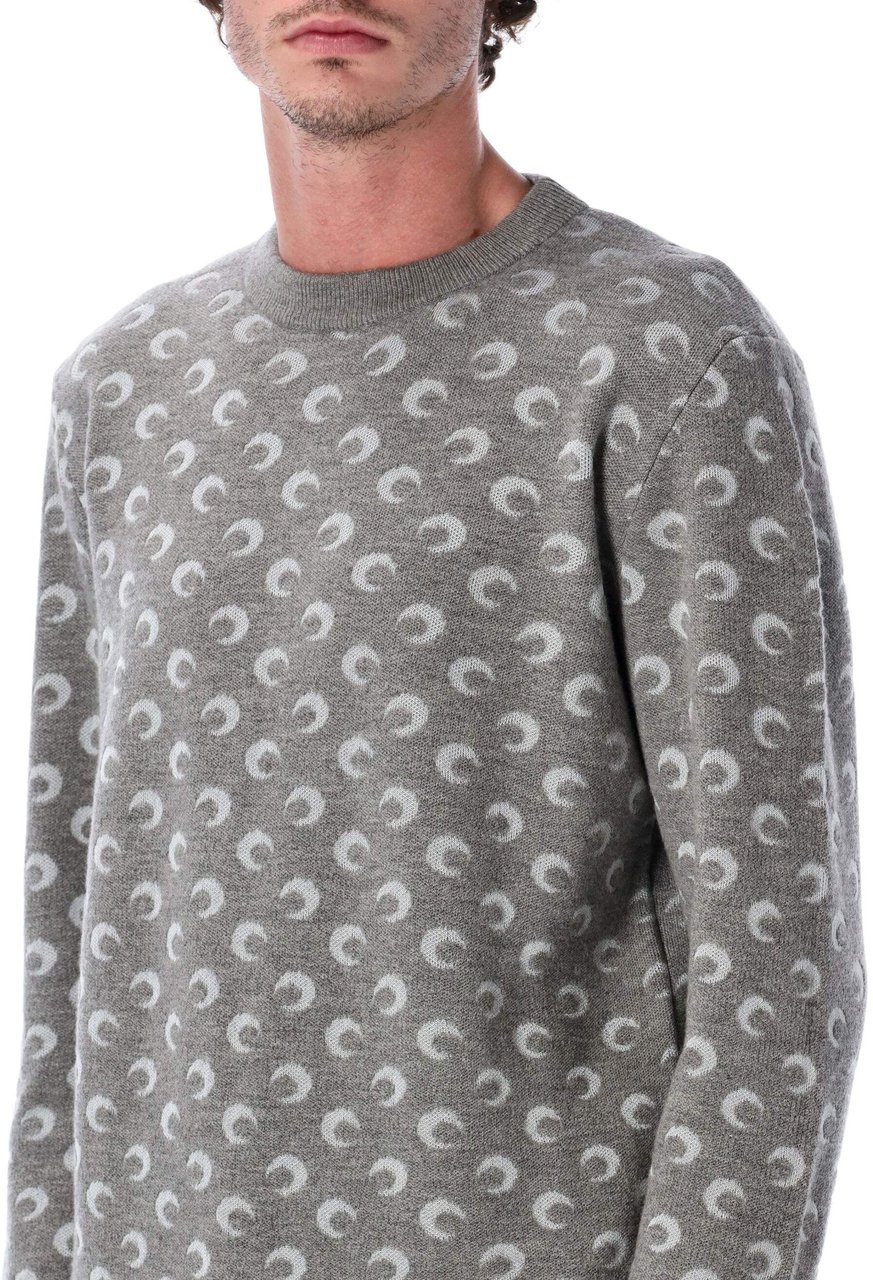 Marine Serre Crewneck Knit Moon Allover Misty Grey Grijs