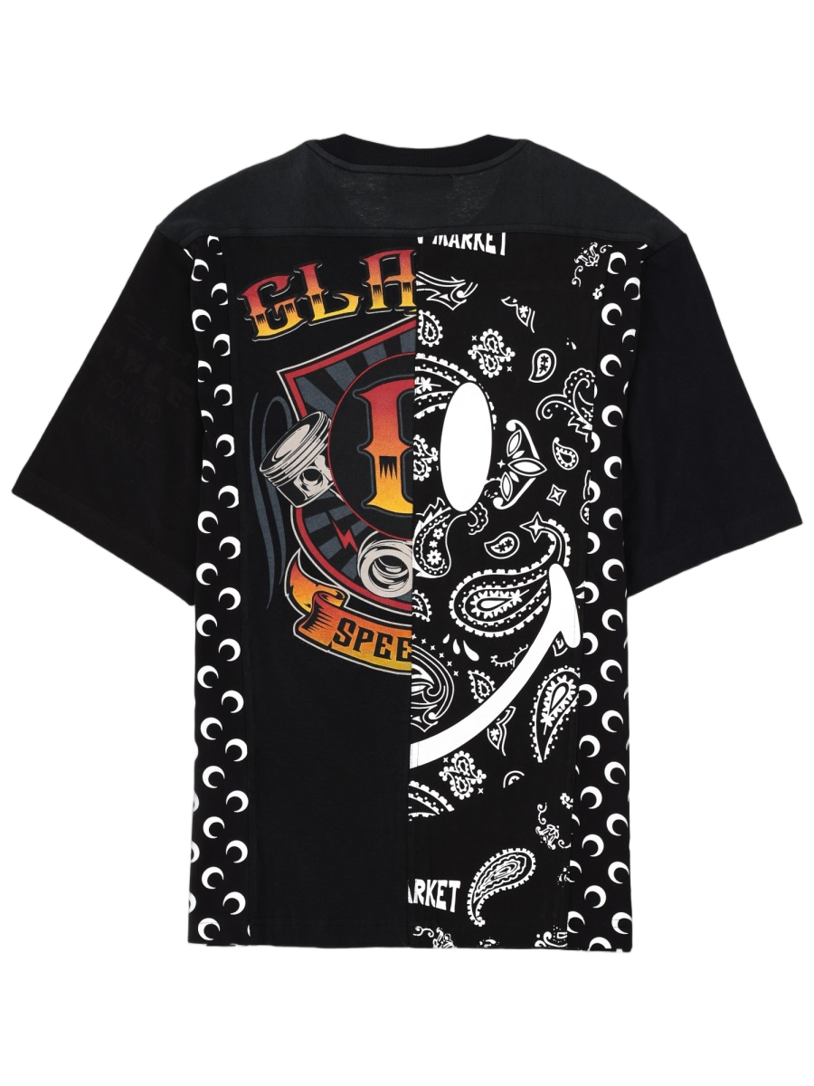 Marine Serre Black Patchwork Crescent Moon T-Shirt Zwart
