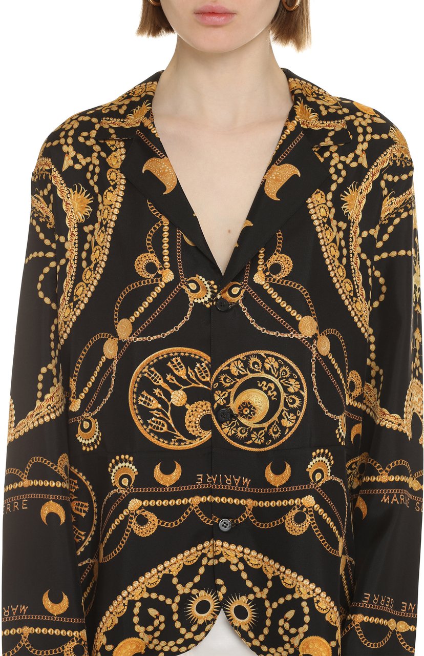Marine Serre Printed silk shirt Zwart