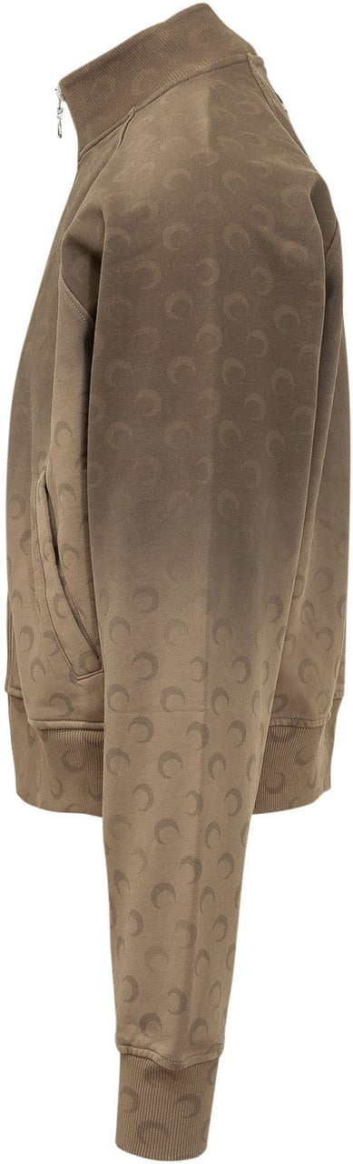 Marine Serre Felpa con Zip e Collo Alto Taupe