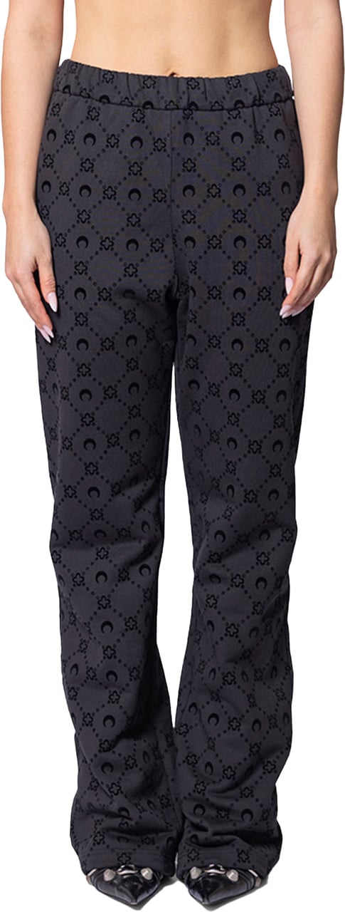 Marine Serre FLOCKED COTTON FLEECE SWEATPANTS BLACK Zwart