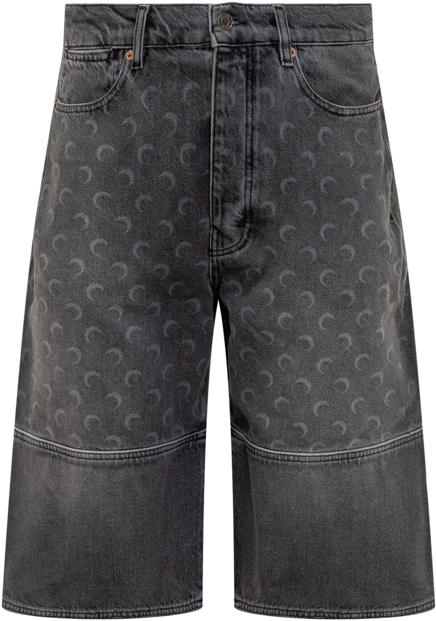 Marine Serre Bermuda Marine Serre in Denim Grigio con Motivo Lunare Grijs