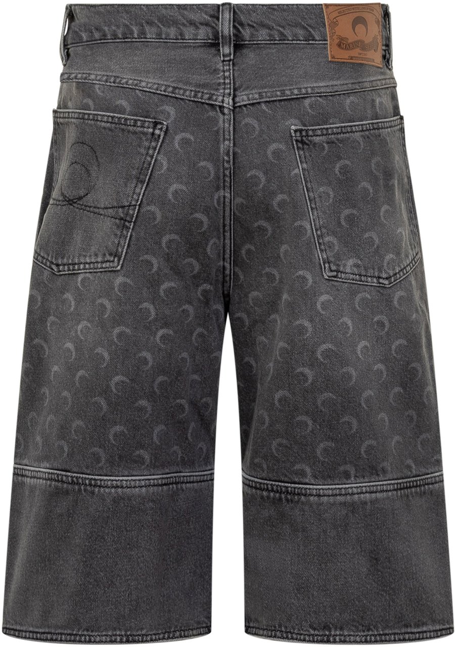 Marine Serre Bermuda Marine Serre in Denim Grigio con Motivo Lunare Grijs
