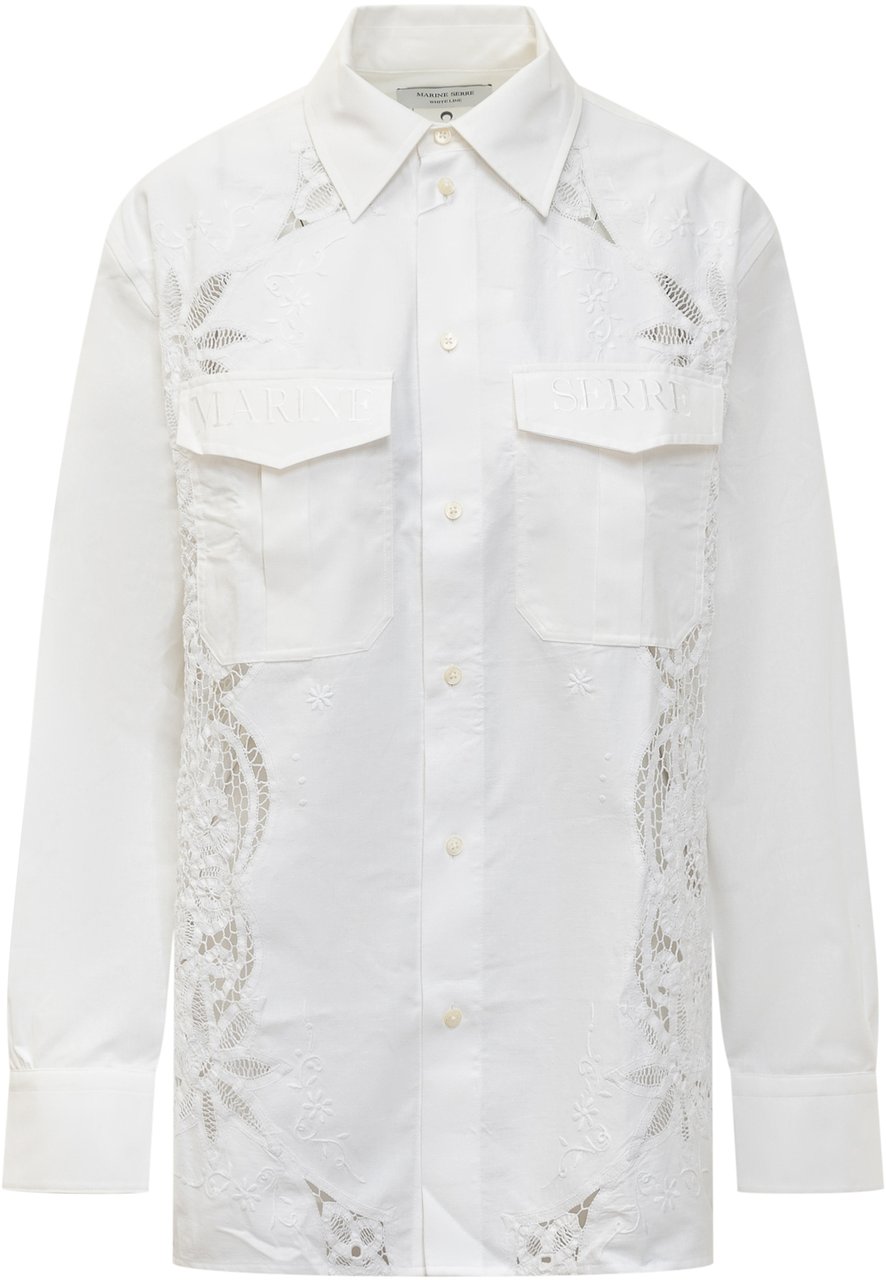 Marine Serre Camicia con Ricamo e Logo Wit